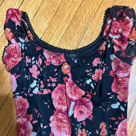 Y2K Zinc Dark Romantic Babydoll Midi Length Floral Dress USA Made (Runs Small) - Picture 11 of 11